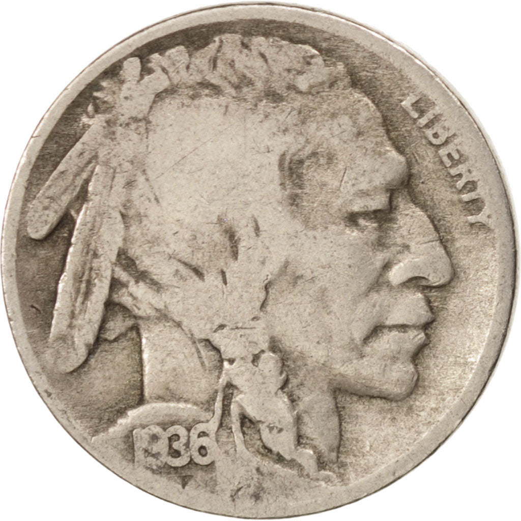 UNITED STATES, Buffalo Nickel, 5 Cents, 1936, U.S. Mint, KM #134, VF(20-25),...