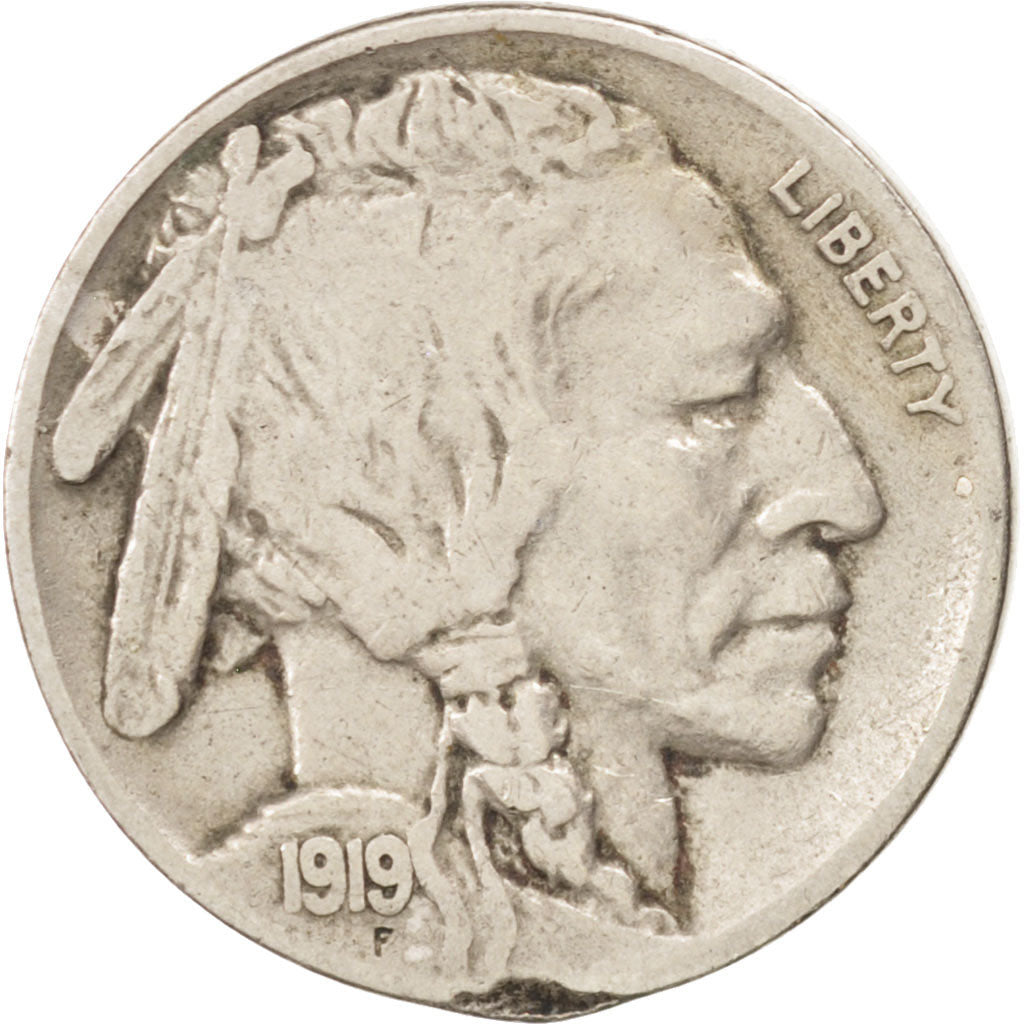 UNITED STATES, Buffalo Nickel, 5 Cents, 1919, U.S. Mint, KM #134, VF(30-35),...