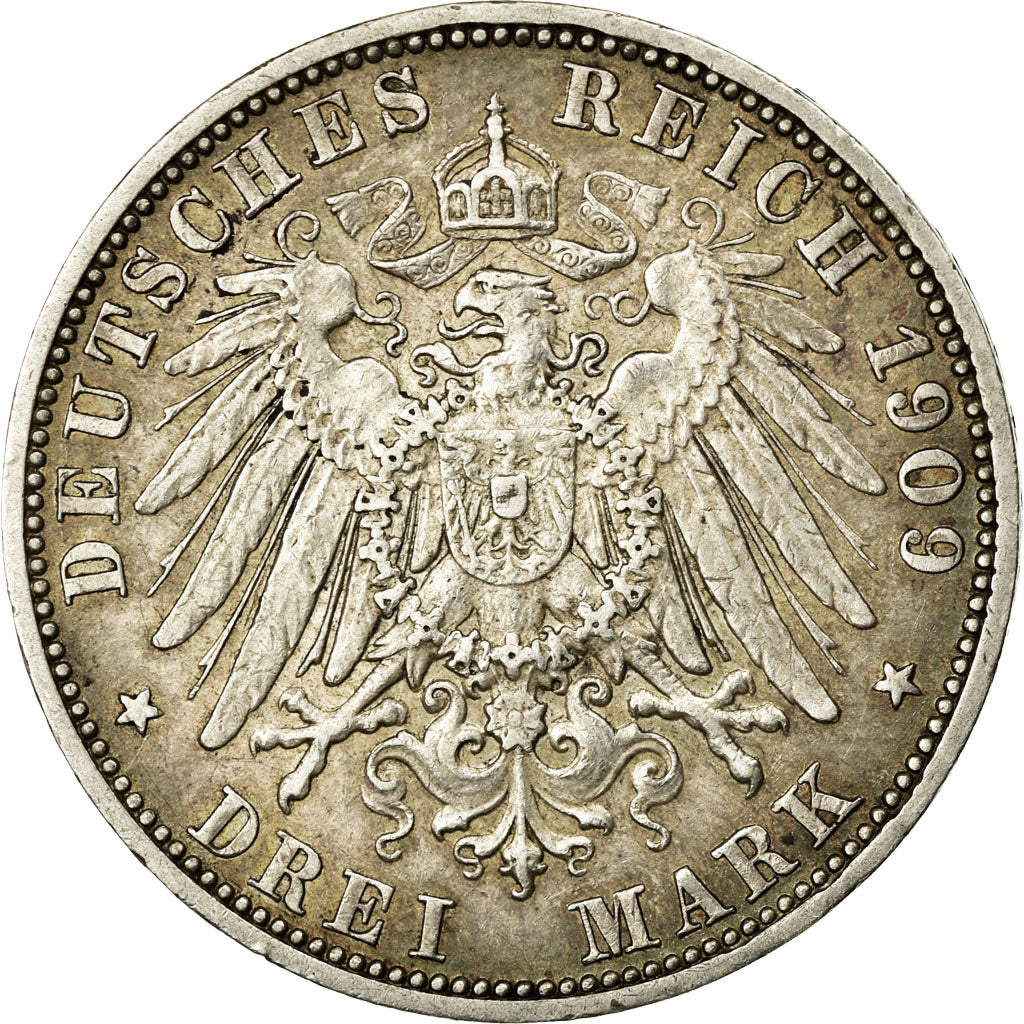 Coin, German States, PRUSSIA, Wilhelm II, 3 Mark, 1909, Berlin, EF(40-45)