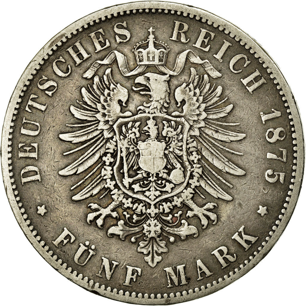 Coin, German States, PRUSSIA, Wilhelm I, 5 Mark, 1875, Wroc?aw, VF(30-35)