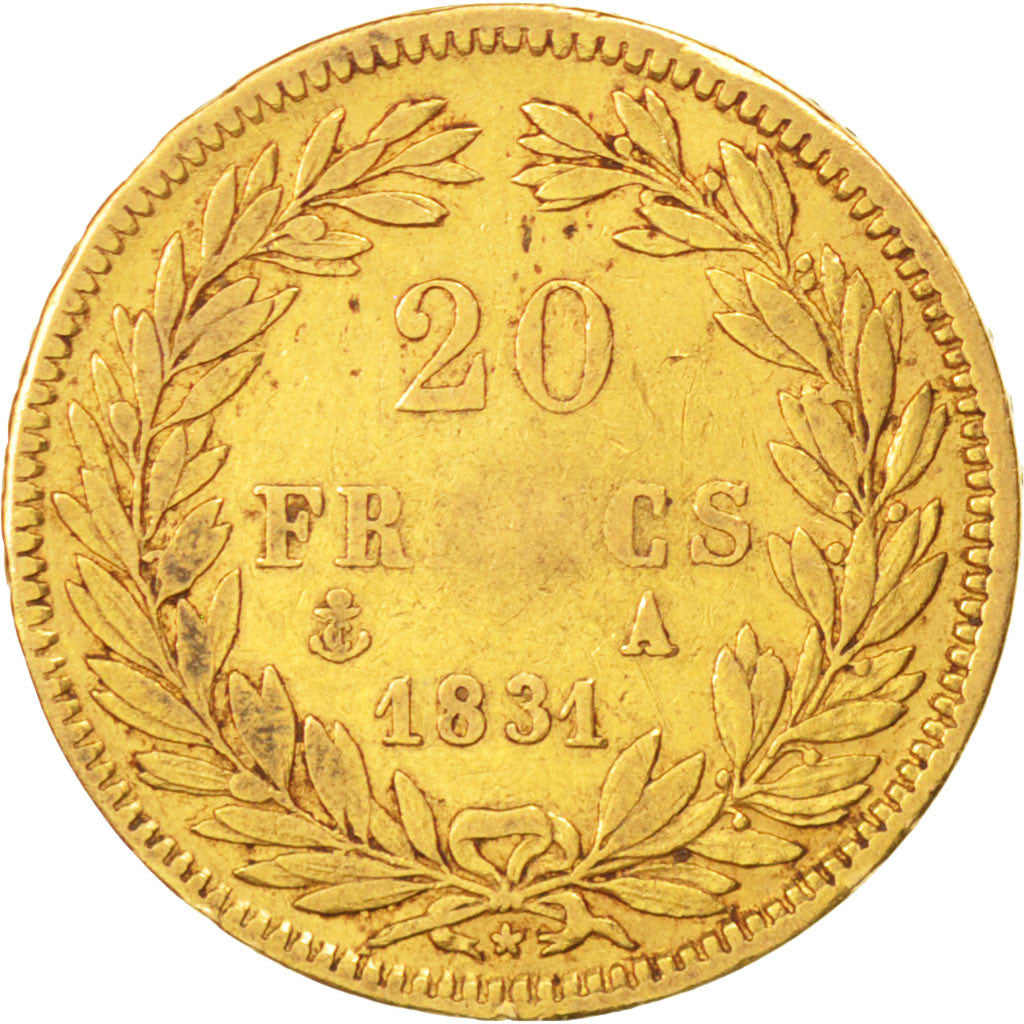 Coin, France, Louis-Philippe, 20 Francs, 1831, Paris, VF(30-35), Gold, KM:739.1