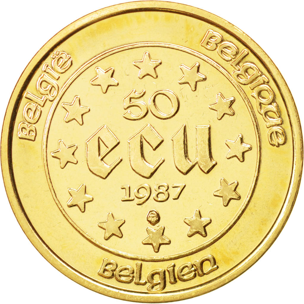 BELGIUM, 50 ECU, 1987, KM #167, MS(63), Gold, 23, 17.33