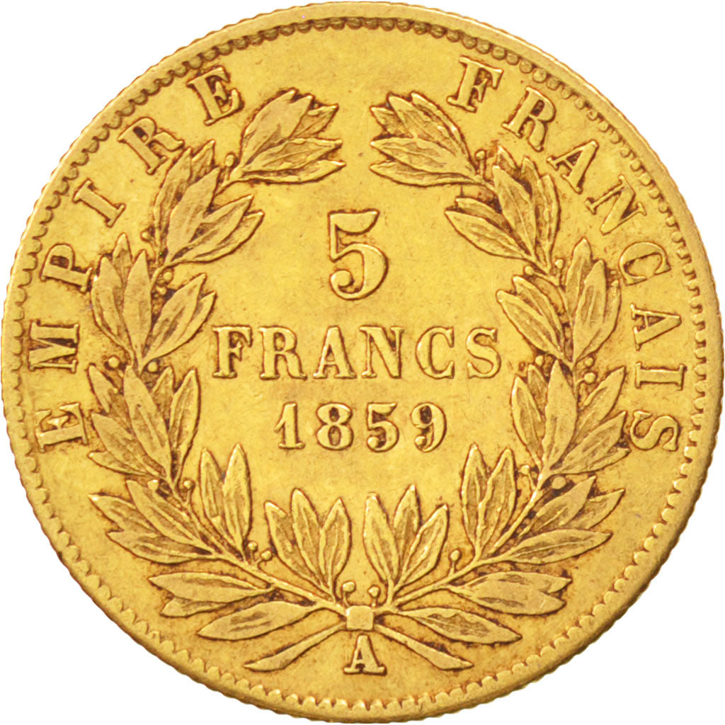 FRANCE, Napoléon III, 5 Francs, 1859, Paris, KM #787.1, EF(40-45), Gold, 16.7, G