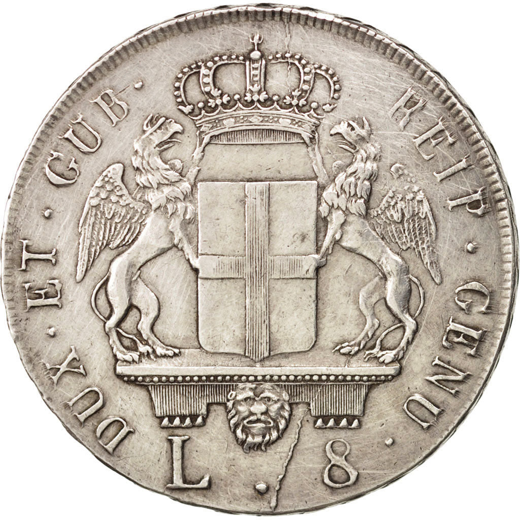 ITALIAN STATES, 8 Lire, 1796, Gênes, KM #249, EF(40-45), Silver, 33.17