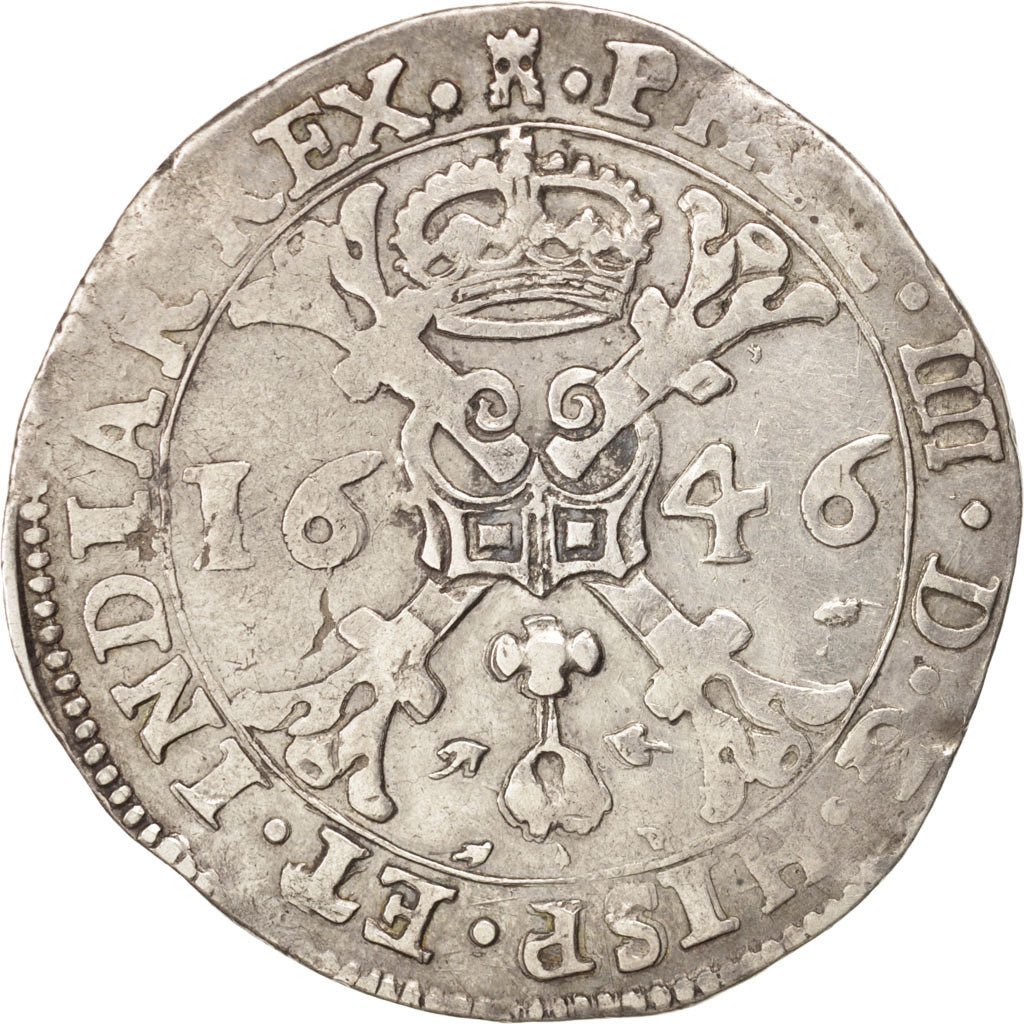 SPANISH NETHERLANDS, Patagon, 48 Sols, 1646, Tournai, KM #A42, EF(40-45),...