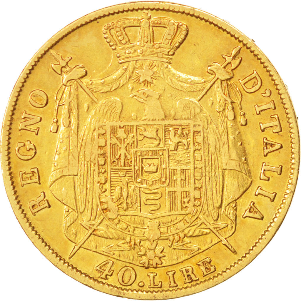 ITALIAN STATES, 40 Lire, 1810, Milan, KM #12, VF(30-35), Gold, 12.77