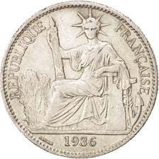 FRENCH INDO-CHINA, 50 Cents, 1936, Paris, KM #4a.2, EF(40-45), Silver, Lecompte.