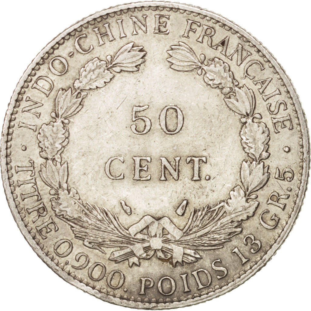 FRENCH INDO-CHINA, 50 Cents, 1936, Paris, KM #4a.2, EF(40-45), Silver, Lecompte.