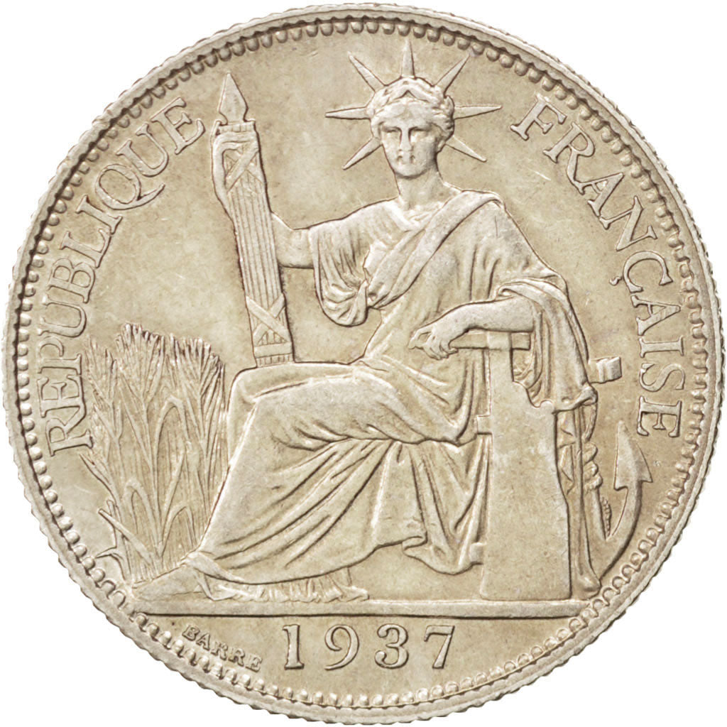 FRENCH INDO-CHINA, 20 Cents, 1937, Paris, KM #17.2, AU(55-58), Silver, Lecompte.