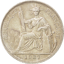 FRENCH INDO-CHINA, 20 Cents, 1937, Paris, KM #17.2, AU(55-58), Silver, Lecompte.