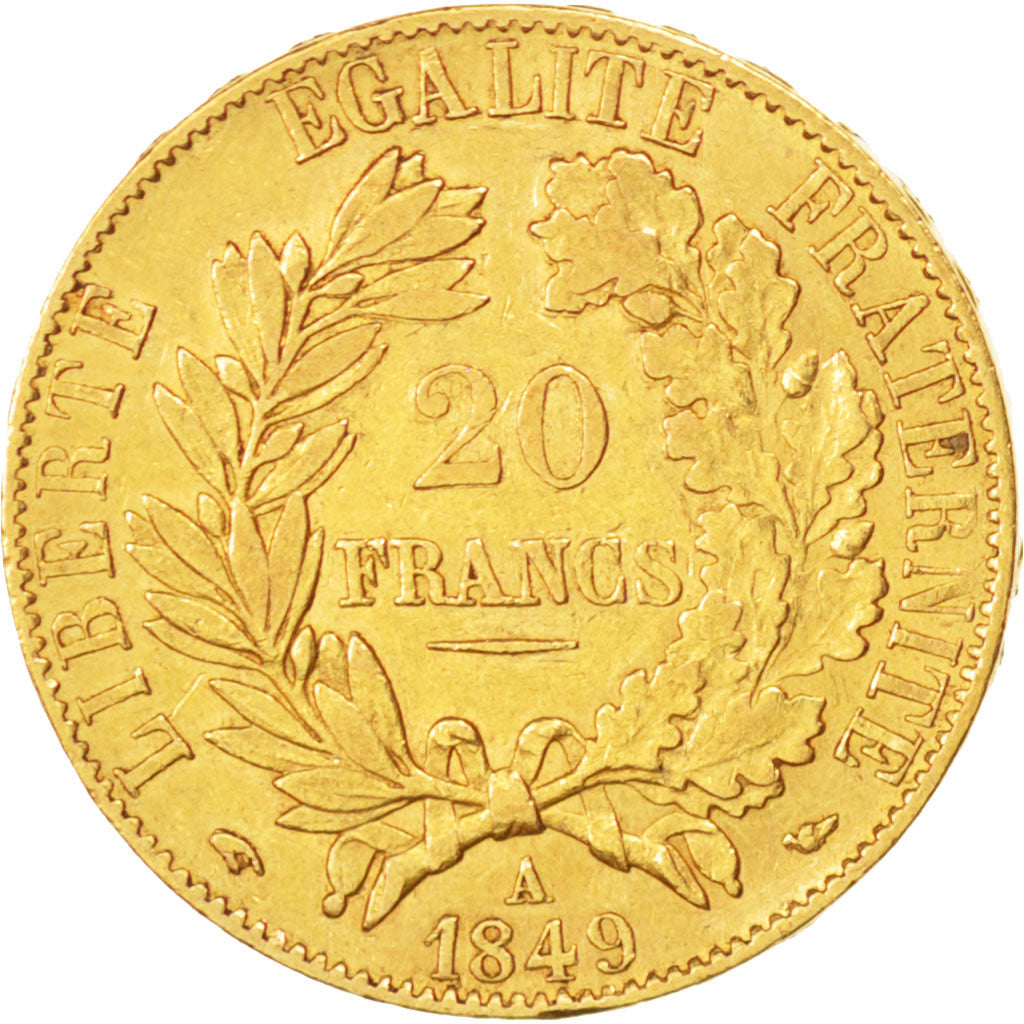 FRANCE, Cérès, 20 Francs, 1849, Paris, KM #762, EF(40-45), Gold, 6.44