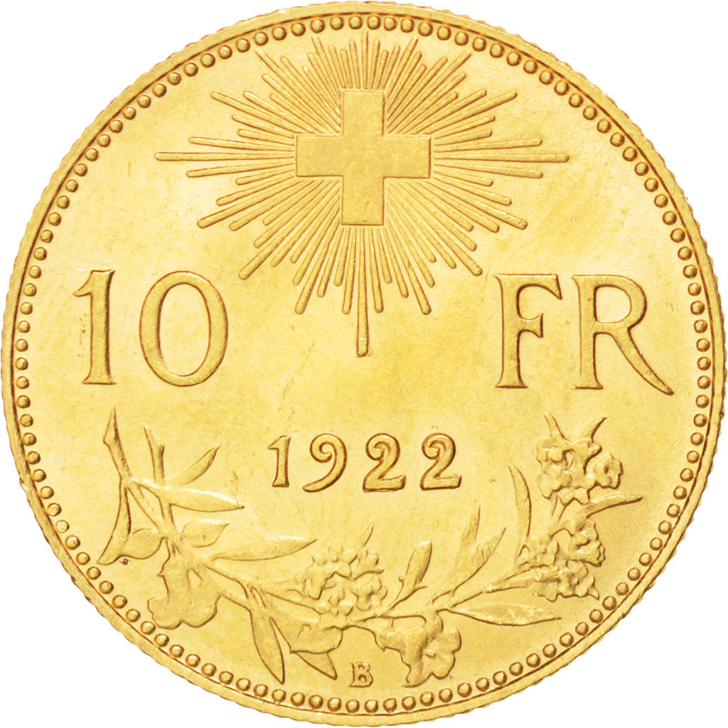 Coin, Switzerland, 10 Francs, 1922, Bern, AU(55-58), Gold, KM:36