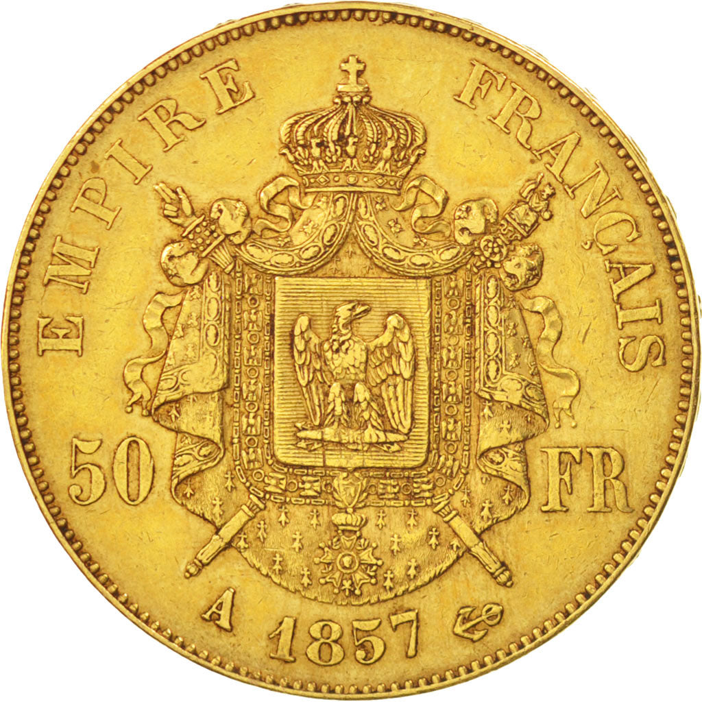 Second Empire, 50 Francs Or Napoléon III tête nue 1857 Paris, KM 785.1