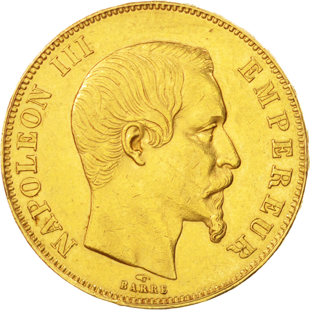 FRANCE, Napoléon III, 50 Francs, 1858, Paris, KM #785.1, EF(40-45), Gold, Gadour