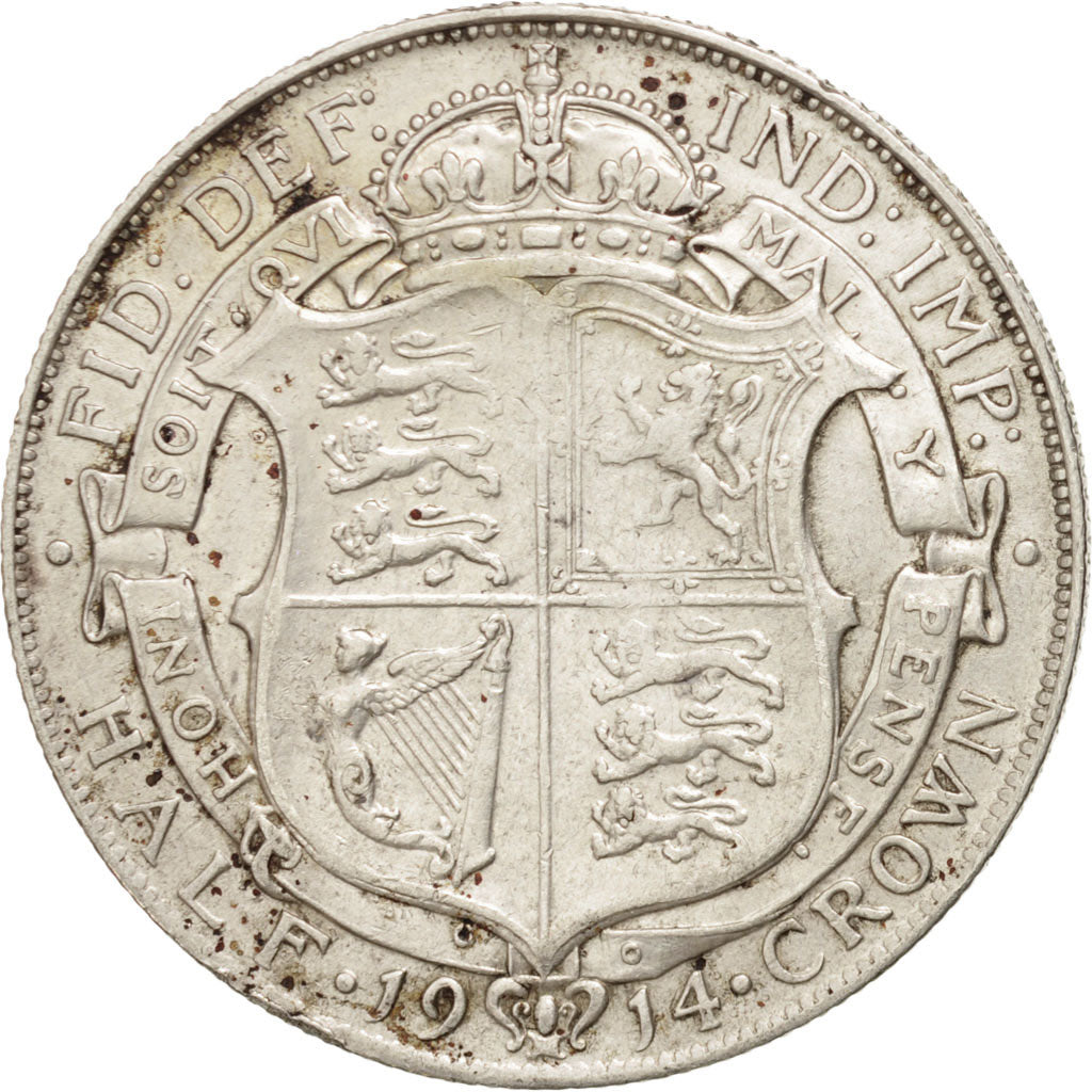 GREAT BRITAIN, 1/2 Crown, 1914, KM #818.1, EF(40-45), Silver, 32.3, 14.12