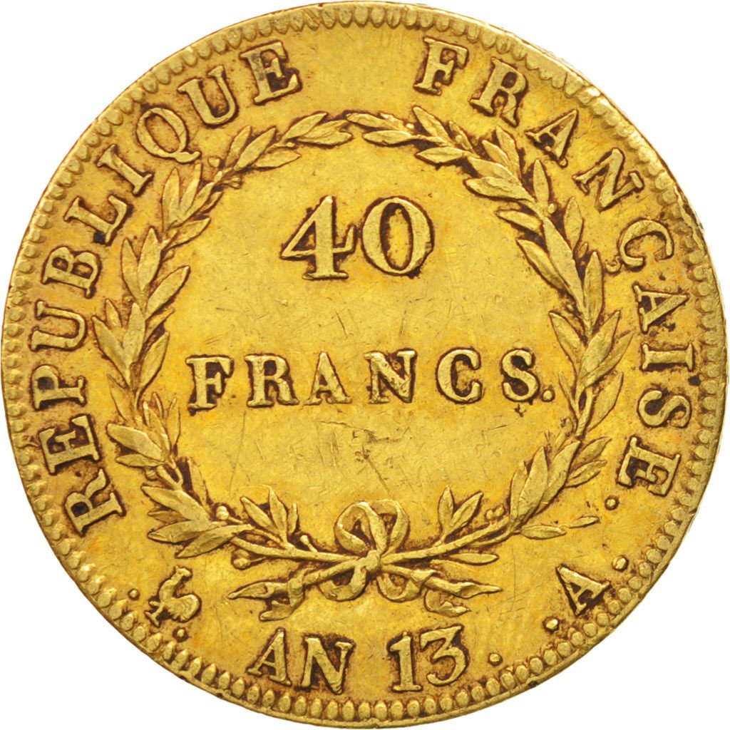 FRANCE, Napoléon I, 40 Francs, 1805, Paris, KM #664.1, EF(40-45), Gold, Gadoury 
