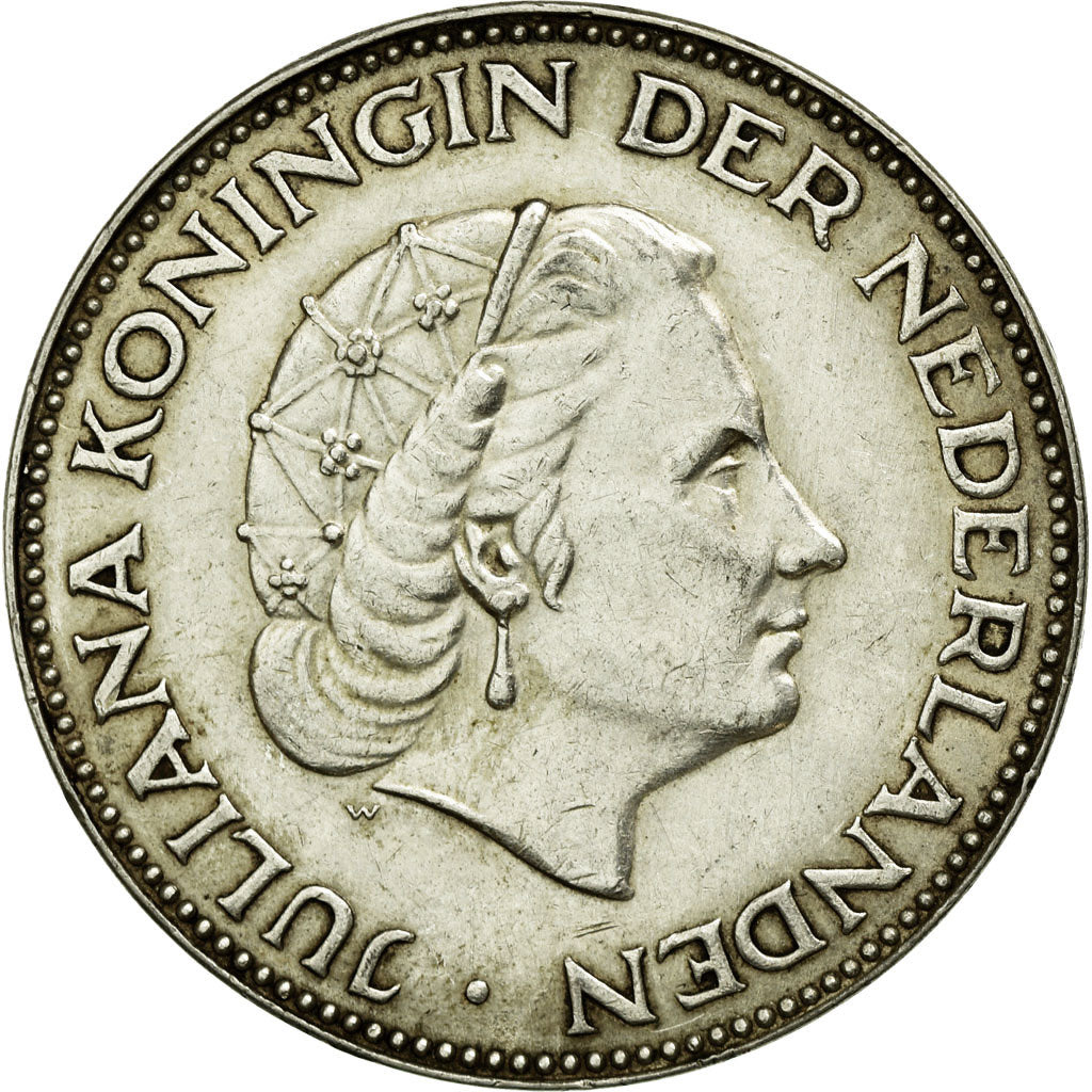 NETHERLANDS, 2-1/2 Gulden, 1959, KM #185, AU(50-53), Silver, 33, 15.04