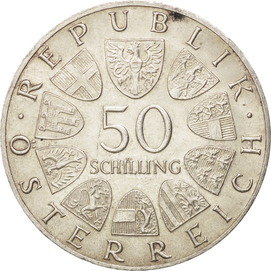 AUSTRIA, 50 Schilling, 1968, KM #2904.1, AU(55-58), Silver, 34, 20.00