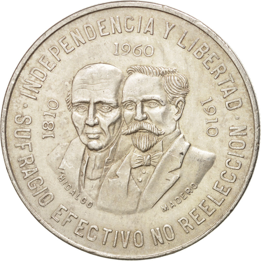 MEXICO, 10 Pesos, 1960, Mexico City, KM #476, AU(55-58), Silver, 40, 28.90