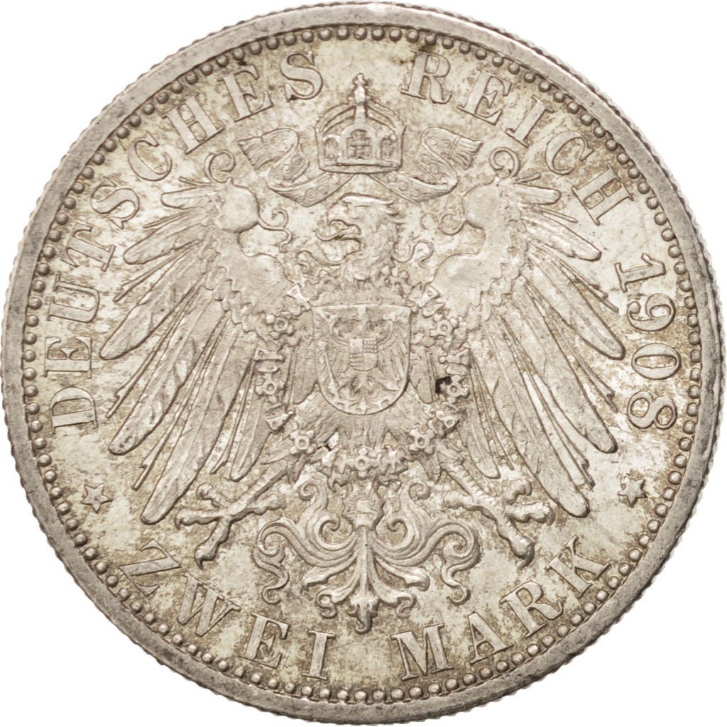 German States, 2 Mark, 1908, Freudenstadt, KM #631, AU(55-58), Silver, 28, 11.13