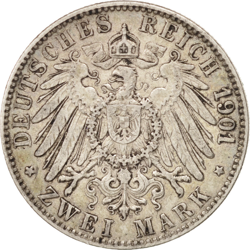 German States, 2 Mark, 1901, Stuttgart, KM #269, EF(40-45), Silver, 28, 11.09