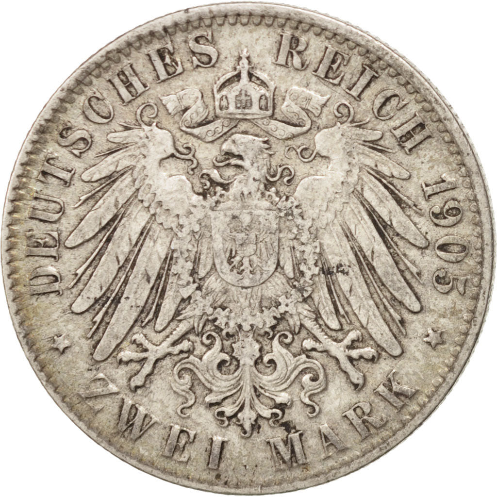 German States, 2 Mark, 1905, Hambourg, KM #612, AU(50-53), Silver, 28, 11.10