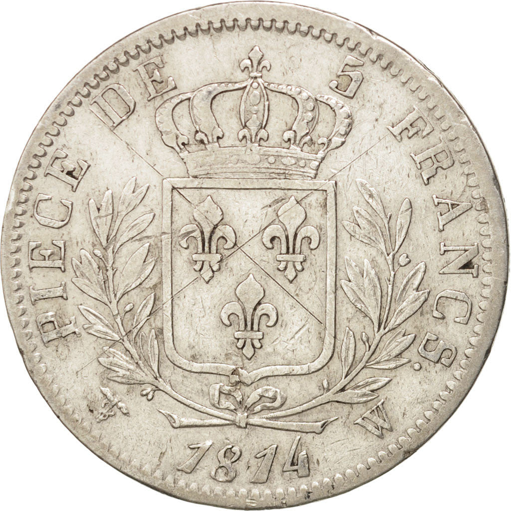 Coin, France, Louis XVIII, Louis XVIII, 5 Francs, 1814, Lille, VF(30-35)
