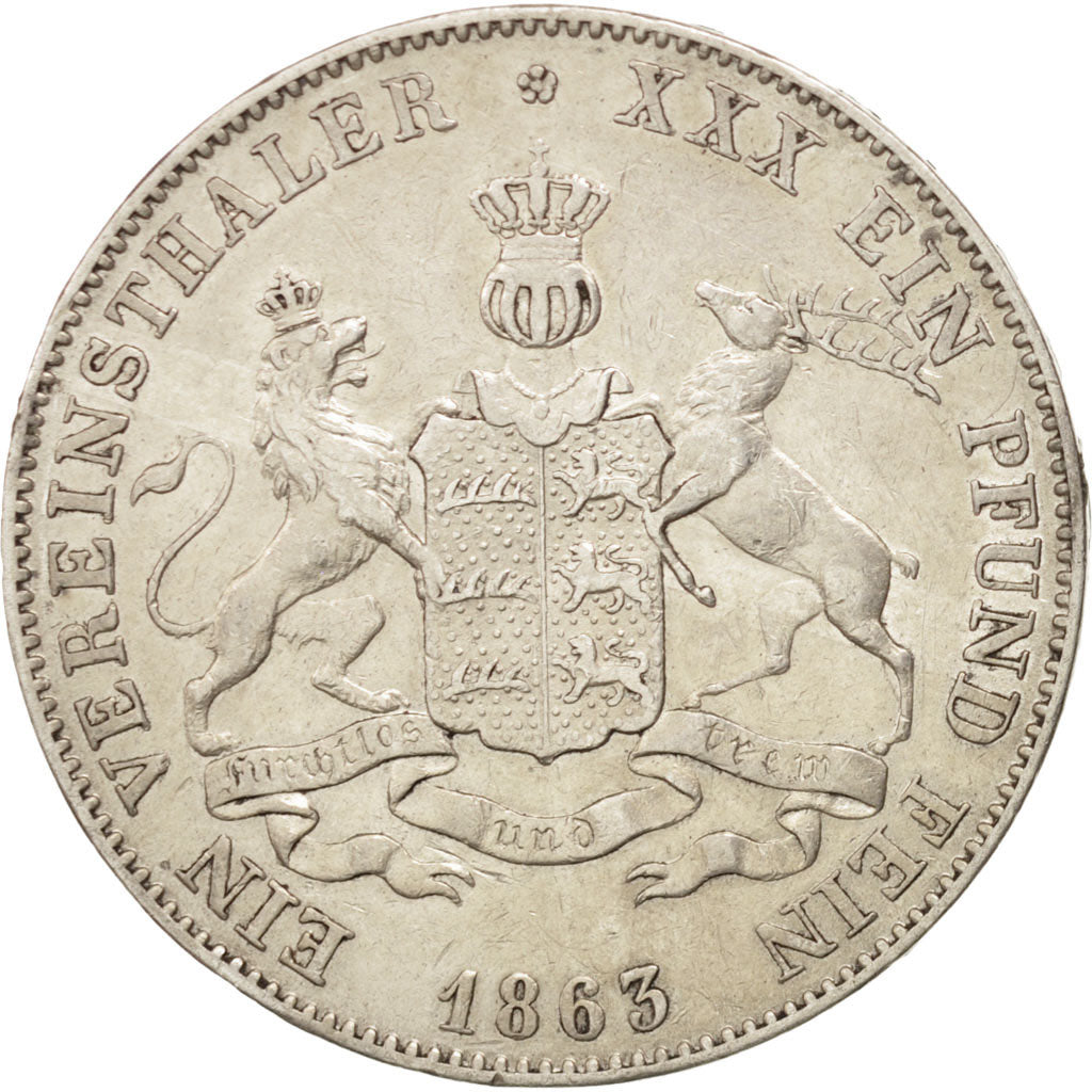 GERMAN STATES, Thaler, 1863, KM #601, AU(50-53), Silver, 18.51