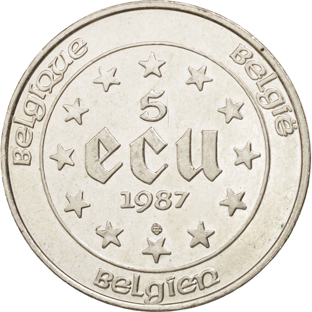 BELGIUM, 5 ECU, 1987, KM #166, MS(63), Silver, 37, 22.84