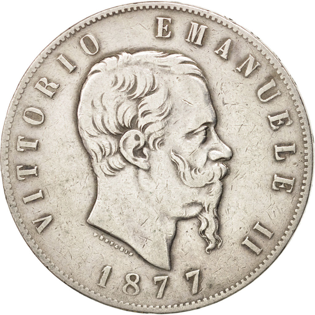 ITALY, 5 Lire, 1877, Rome, KM #8.4, EF(40-45), Silver, 24.80