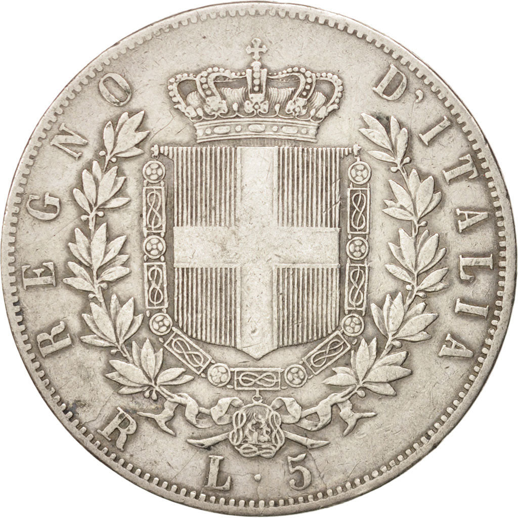 ITALY, 5 Lire, 1877, Rome, KM #8.4, EF(40-45), Silver, 24.80