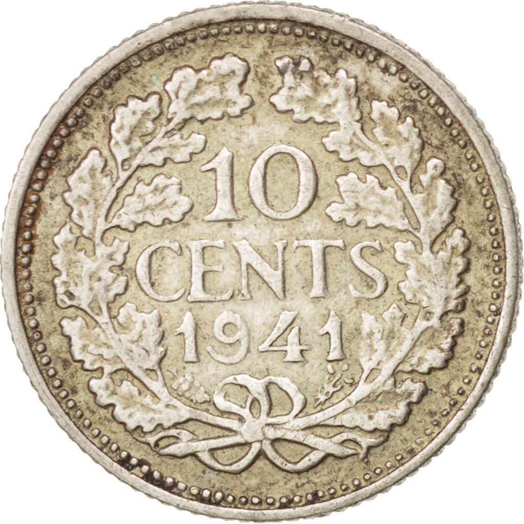 NETHERLANDS, 10 Cents, 1941, KM #163, EF(40-45), Silver, 15, 1.40