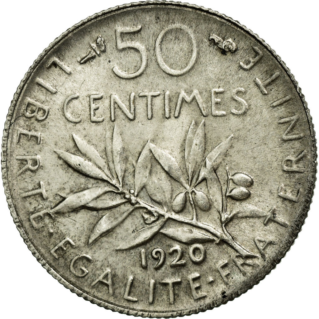 Moneta, Francia, Semeuse, 50 Centimes, 1920, SPL-, Argento, KM:854, Gadoury:420