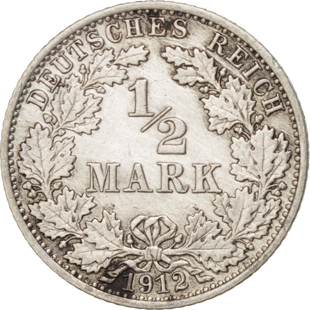 Coin, GERMANY - EMPIRE, 1/2 Mark, 1912, Berlin, AU(50-53), Silver, KM:17