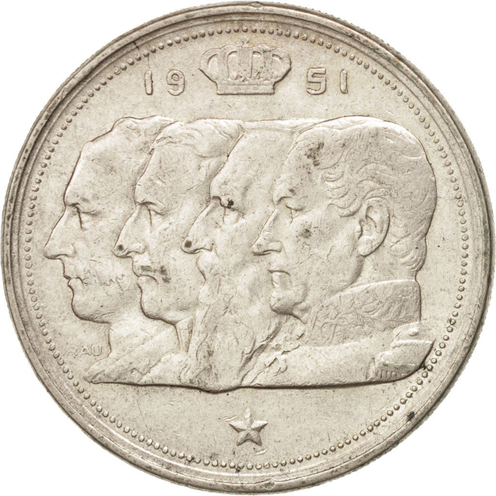 BELGIUM, 100 Francs, 100 Frank, 1951, KM #139.1, EF(40-45), Silver, 33, 17.82