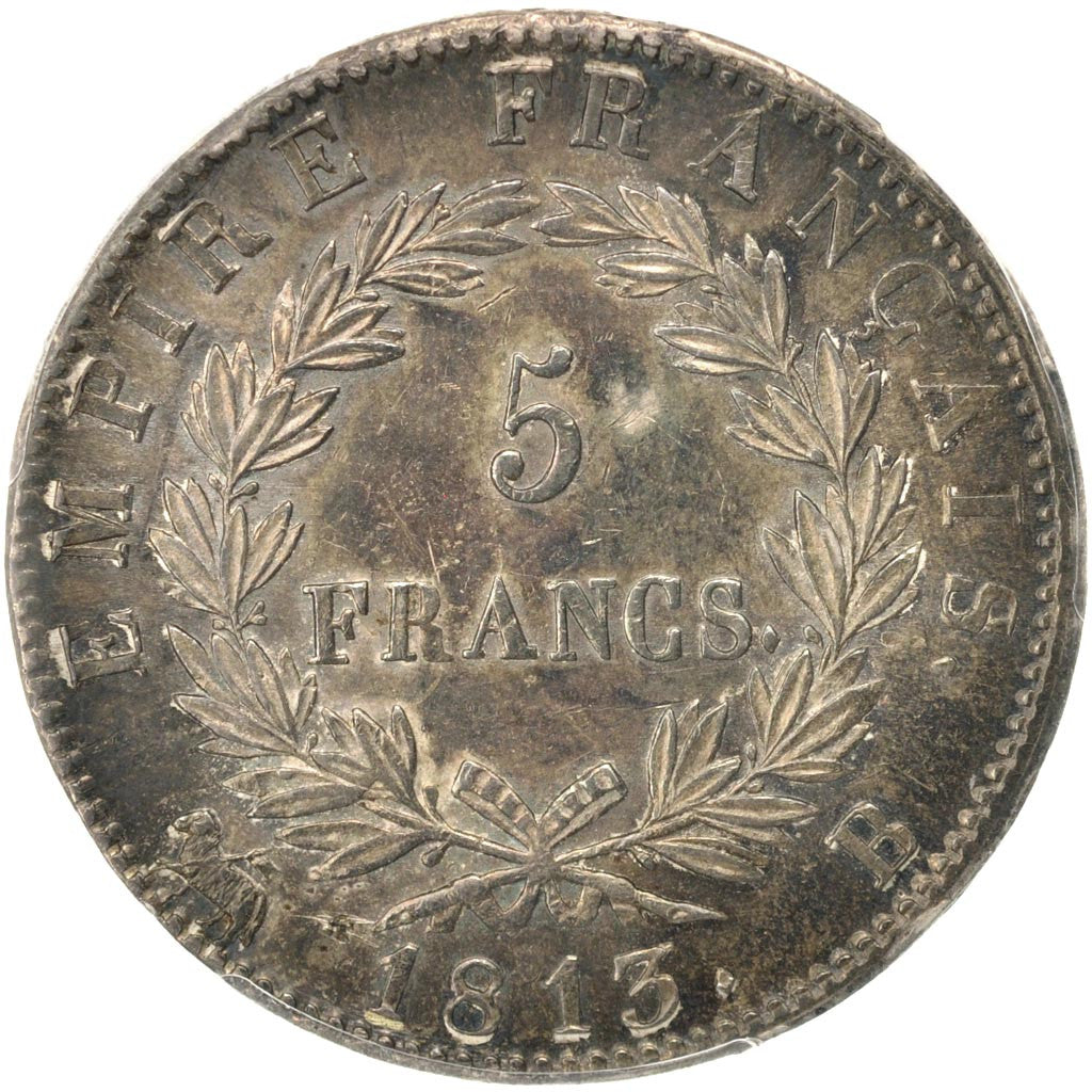 France, Napoléon I, 5 Francs, 1813 B, Rouen, KM:694.2, PCGS MS61
