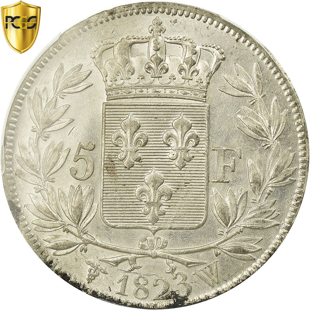 Coin, France, Louis XVIII, Louis XVIII, 5 Francs, 1823, Lille, PCGS, AU55