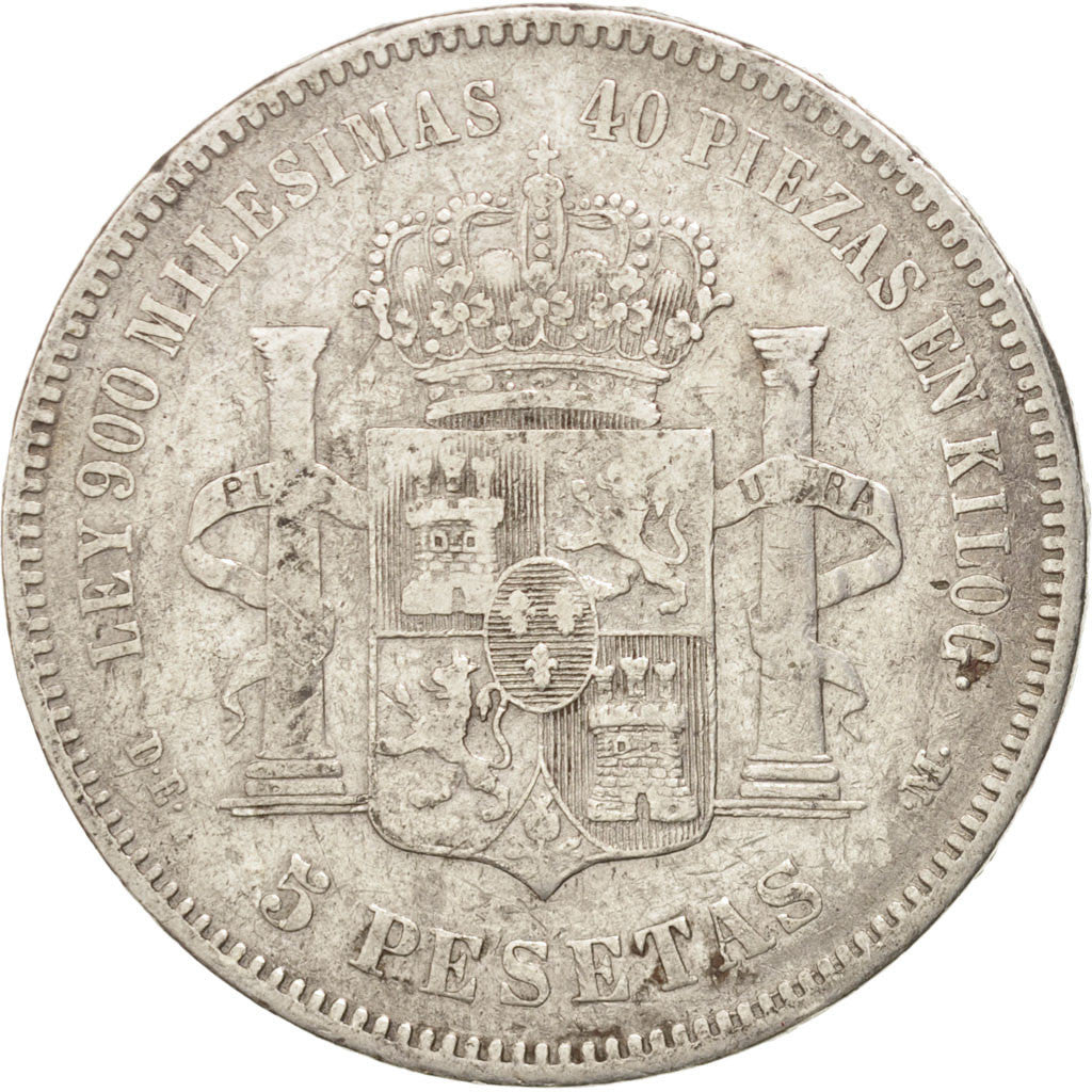 Spain, 5 Pesetas, 1875, Madrid, KM #671, EF(40-45), Silver, 24.35