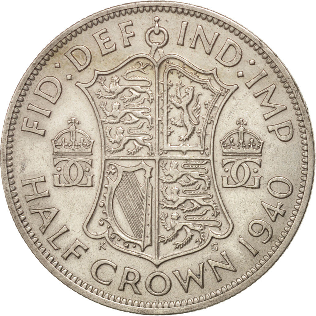 GREAT BRITAIN, 1/2 Crown, 1940, KM #856, AU(50-53), Silver, 32.3, 14.00