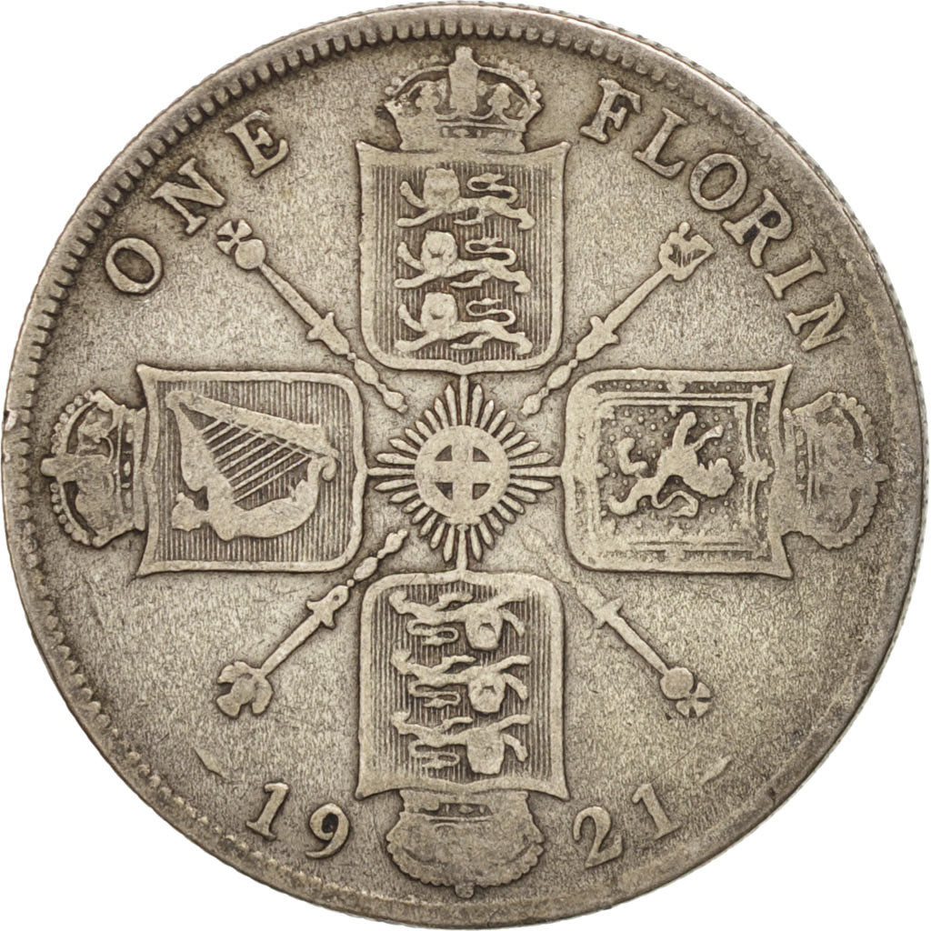GREAT BRITAIN, Florin, Two Shillings, 1921, KM #817a, VF(20-25), Silver, 28.3,..