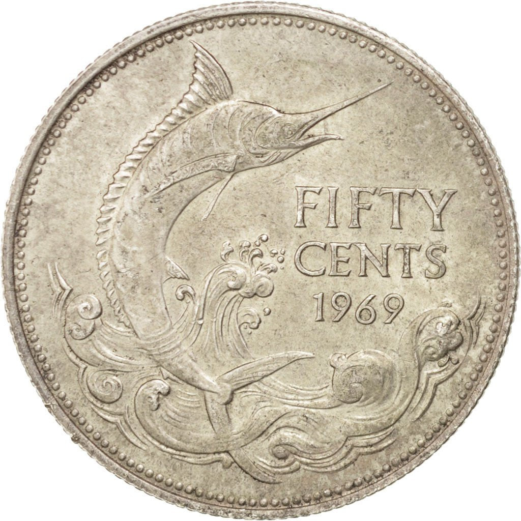 BAHAMAS, 50 Cents, 1969, KM #7, AU(55-58), Silver, 29, 10.34