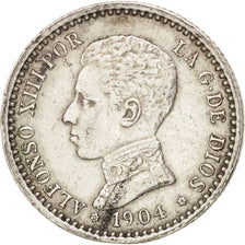 SPAIN, 50 Centimos, 1904, KM #723, AU(50-53), Silver, 2.50