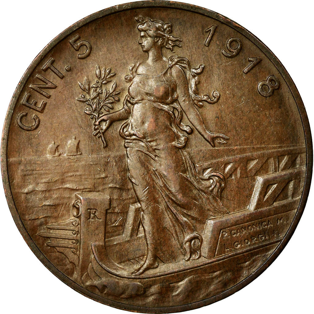 Coin, Italy, Vittorio Emanuele III, 5 Centesimi, 1918, Rome, AU(50-53), Bronze