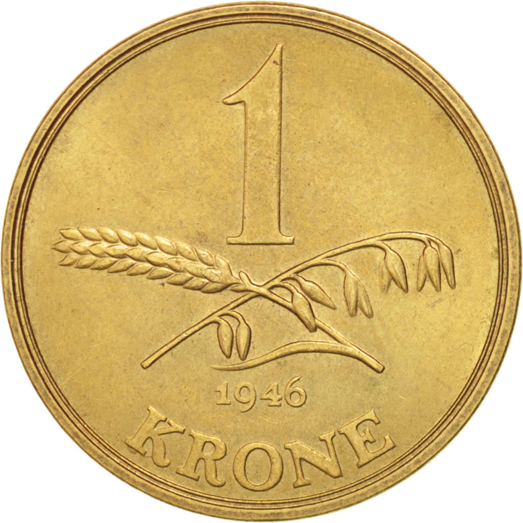 DENMARK, Krone, 1946, Copenhagen, KM #835, AU(55-58), Aluminum-Bronze, 25.5,...
