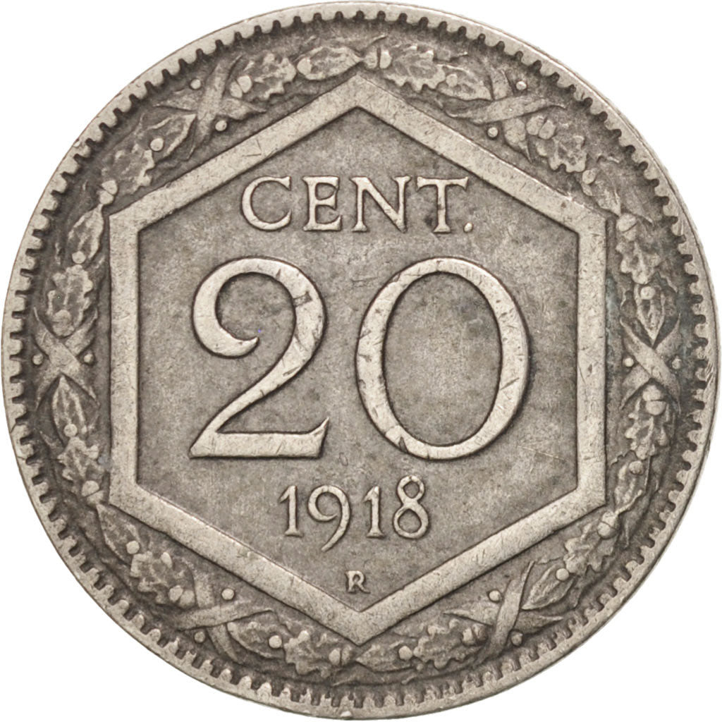 ITALY, 20 Centesimi, 1918, Rome, KM #58, AU(50-53), Copper-Nickel, 21.5, 3.91