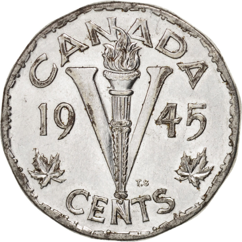 CANADA, 5 Cents, 1945, Royal Canadian Mint, KM #40a, EF(40-45), Chrome Plated...