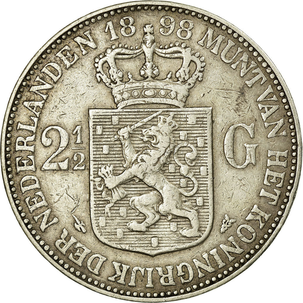 NETHERLANDS, 2-1/2 Gulden, 1898, KM #123, VF(20-25), Silver, 38, 24.85