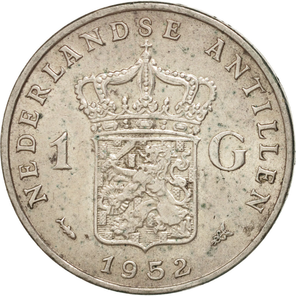 NETHERLANDS ANTILLES, Gulden, 1952, KM #2, AU(50-53), Silver, 28, 9.94