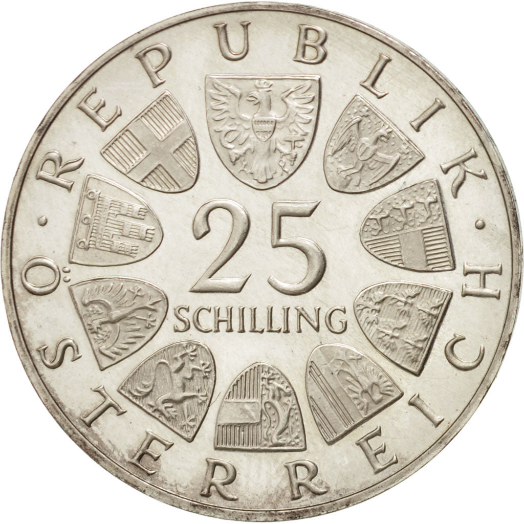 AUSTRIA, 25 Schilling, 1966, KM #2899, AU(55-58), Silver, 30, 13.02
