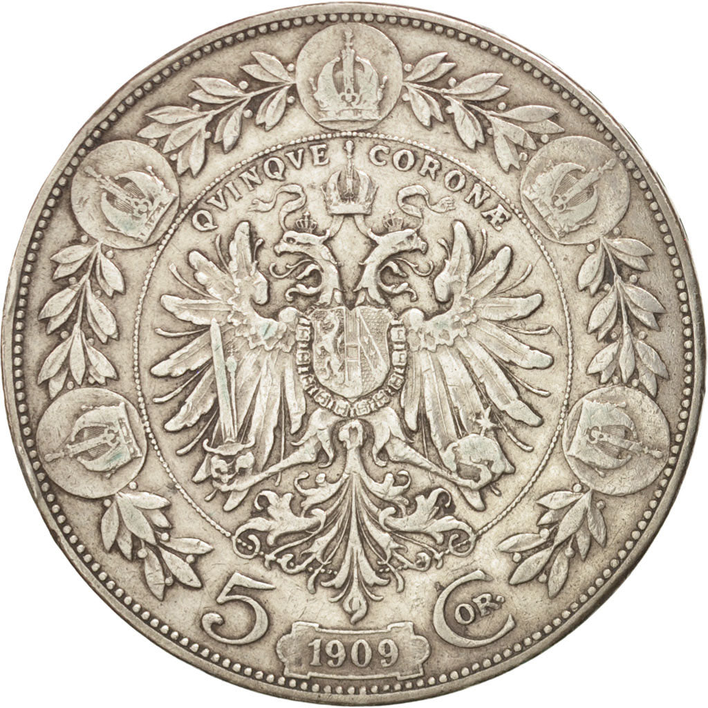 AUSTRIA, 5 Corona, 1909, KM #2814, EF(40-45), Silver, 23.96